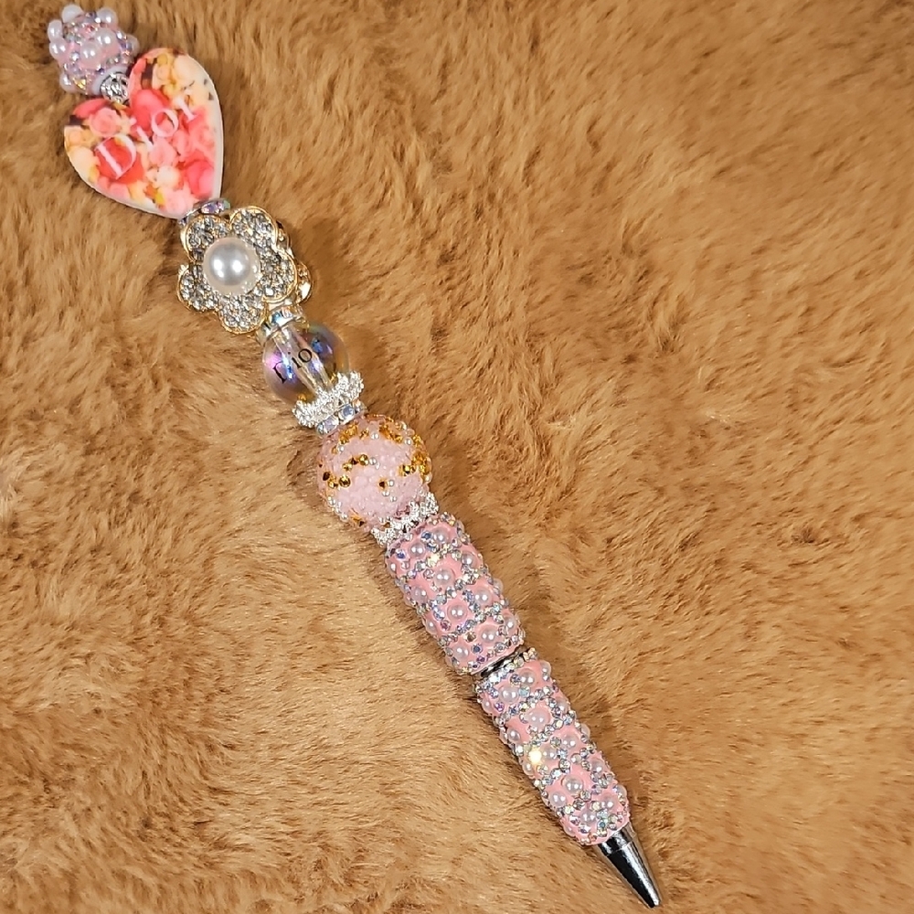 Blush Heart Inspited Rhinestone Beaded Pen Whimsical Desk Accessory Gift